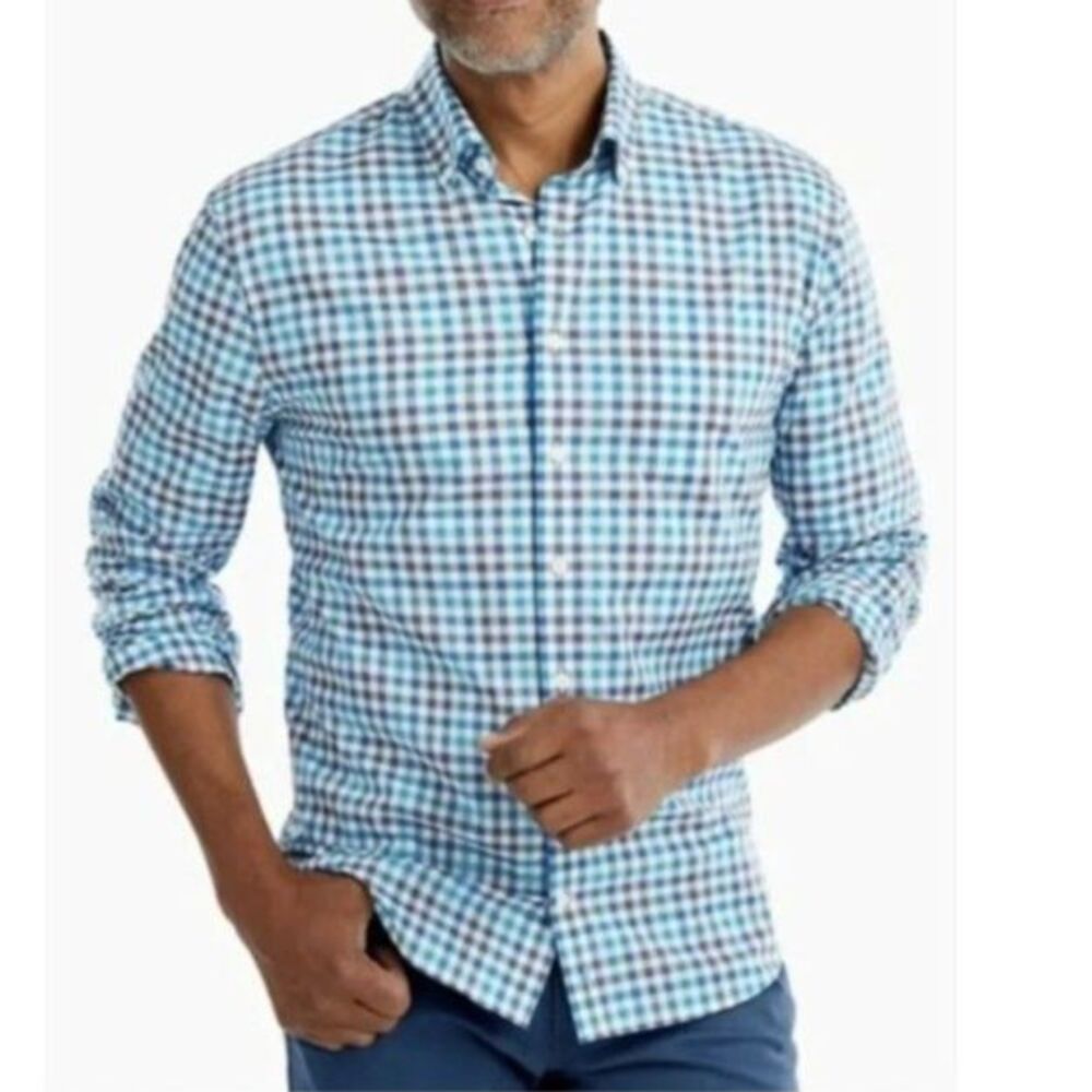Johnnie-O Hangin' Out Shirt Barbados Blue Gingham Sz L Preppy 100% Cotton
